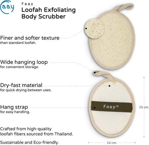 FAAY Soft Loofah Pad for Body Exfoliation - 2 counts (1 pack) Shower Luffa Sponge, Gentle and Effective Spa Treatment at Home | Prevents Ingrown Hairs