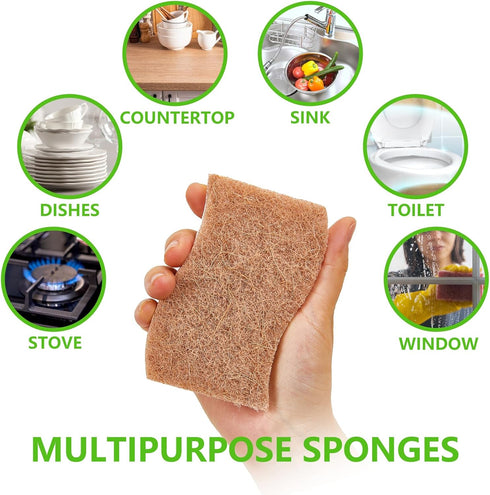 Natural Kitchen Sponges, 12 Pack Non-Scratch Biodegradable Cellulose Dish Scrub Sponges for Cleaning