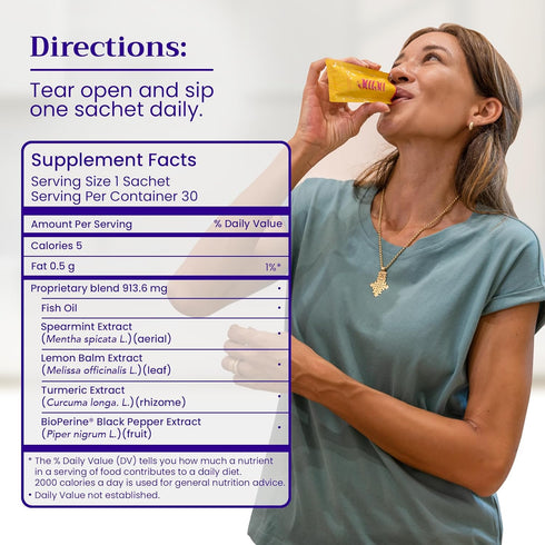 BeMe Be Sharp Omega 3 Brain Supplement - Liquid Omega 3, Turmeric Curcumin - 30 Day Supply for Concentration, Memory