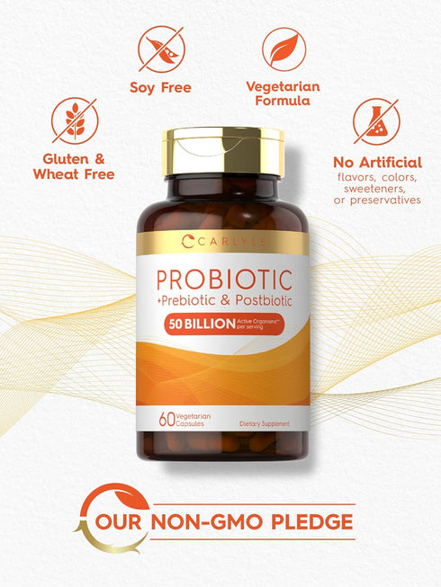 Carlyle Prebiotic, Probiotic & Postbiotic | 50 Billion CFU, 60 Powder Pills, Vegetarian, Gluten Free & Non-GMO