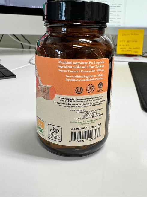 Organic Turmeric Capsules | 100 Capsules | 600mg Raw & Pure Curcumin Root Powder Supplement