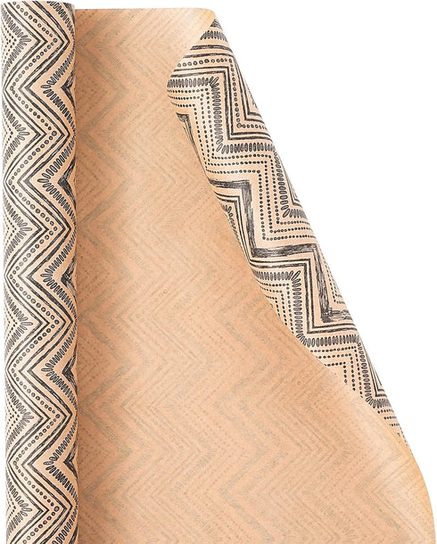 Ulmasinn Kraft GIft Wrapping Paper Roll - 17 Inches X 33 Feet - Ethnic Tribal Fashion Minimalist Geometric Black and White Style Pattern Great for Birthday Holiday Party Father's Day