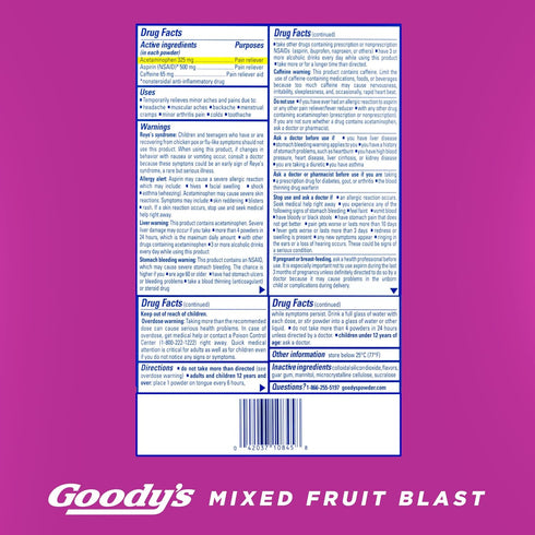 Packs, 24 Packets (2 Pack) Goody's Extra Strength Headache Powder, Mixed Fruit Blast Flavor Dissolve Individual