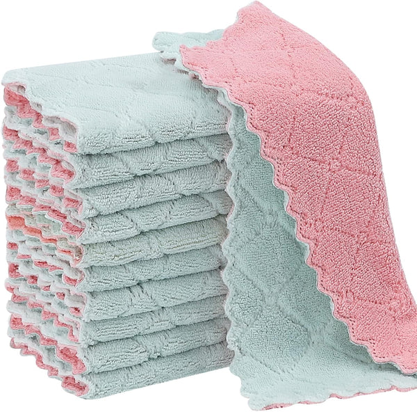 11 Pack Kitchen Dish Cloths - Reusable Nonstick Oil Washable Fast Drying Coral Velvet Cleaning Towels