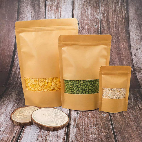 Moretoes 72pcs Kraft Paper Resealable Bags, 5.9x8.6 Inches Stand Up Pouches for Food Packaging, Ziplock Coffee Bags