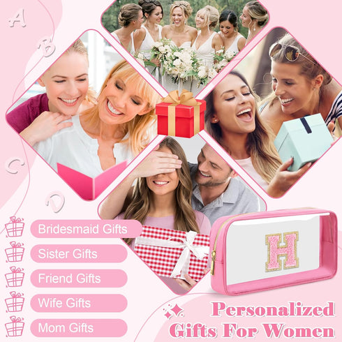 Personalized Initial Letter Clear Makeup Bag - Preppy Small Nylon & PVC Cosmetic Zipper Bag for Travel