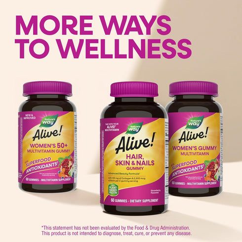 Gummies 60 Gummies Natures Way Alive! Hair, Skin & Nails with Collagen and Biotin, Advanced Beauty Formula Supplement