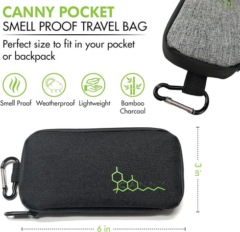 CANNY Pocket Smell Proof Bag, Odor Eliminating Travel Pouch with Activated Carbon and Bamboo Charcoal Stashbox