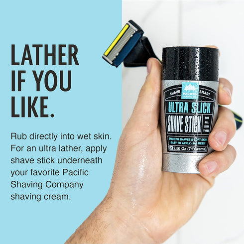 Pacific Shaving Company Ultra Slick Shave Stick, Travel-Friendly, 2.5 Oz, Good for All Skin Types