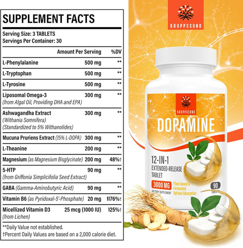 Kroppssund Natural Dopamine Supplement, 90 Tablets, 2 Bottle