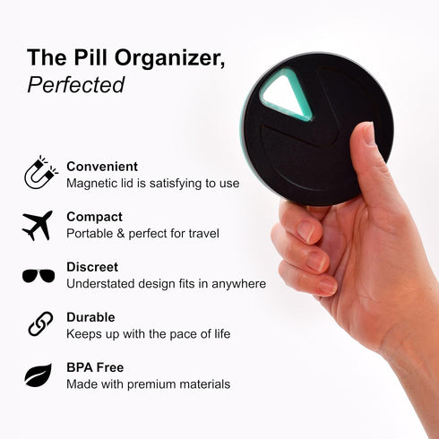Type Two Labs 7 Travel RX Pill Case by Weekly Day Pill Box, Compact Magnetic Organizer for Pills fits Purses