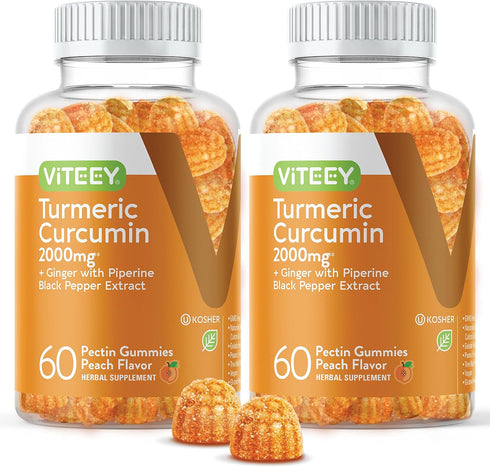 Turmeric Curcumin Gummies with Ginger & Black Pepper, 2000mg Herbal Supplement for Immune Support & Healthy Skin