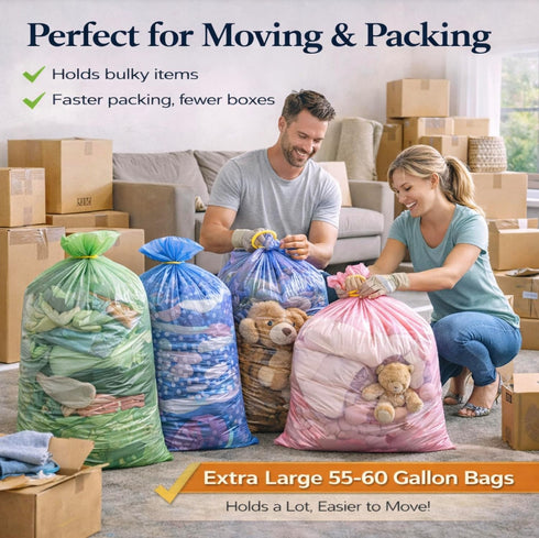 YoYoRain-(55-60) Bag-22Mic 38" 58",Perfect Kitchen(50Bags). Gallon Colorful Trash Bag Large Garbage x