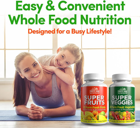 COUNTRY FARMS Fruits and Vegetables Supplement - 180 Fruit & 180 Veggie Capsules, 60 Servings