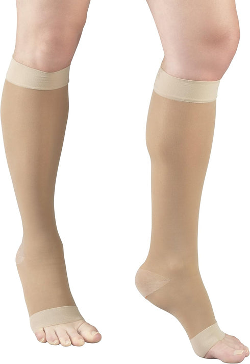Truform Sheer Compression Stockings, 15-20 mmHg, Women's Knee High Length, Open Toe, 20 Denier, Nude, 2X-Large