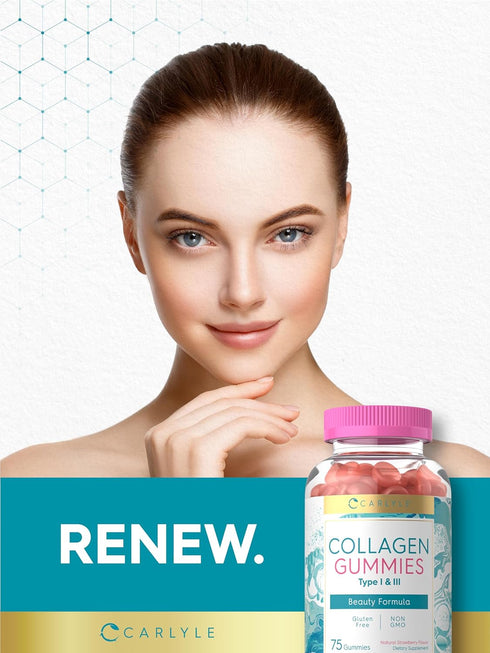 Carlyle Collagen Gummies - Strawberry Flavor Beauty Supplement with Hydrolyzed Collagen Peptides for Women & Men