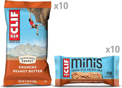 CLIF BAR Crunchy Peanut Butter - Full Size and Mini Energy Bars, Made with Organic Oats, Non-GMO, Plant Based