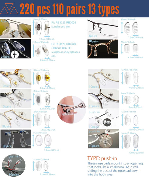 Eyeglass Repair Kit with 220PCS Nose Pads, 6PCS Precision Screwdrivers, Screws & Tweezers for Glasses Repair