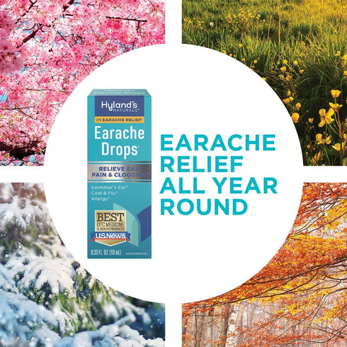 Hyland's Naturals Earache Drops, Natural Relief for Swimmer's Ear, Cold & Flu, Allergy Symptoms, Ages 4 & Up, 0.33 Fl Oz