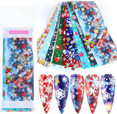 Christmas Nail Foil Transfer Stickers 10 Sheets Xmas Nail Art Stickers Decals Winter Santa Claus Snowflake Bells