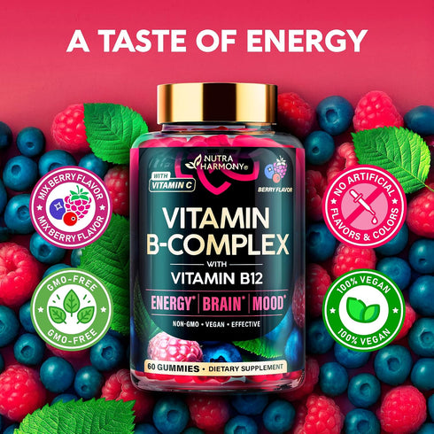 Gummies B12, B1, B2, B3, B5, B6, B7 B9 60 Gummies 2 Vitamin B-Complex for Women & Men - Vitamin & - B Complex