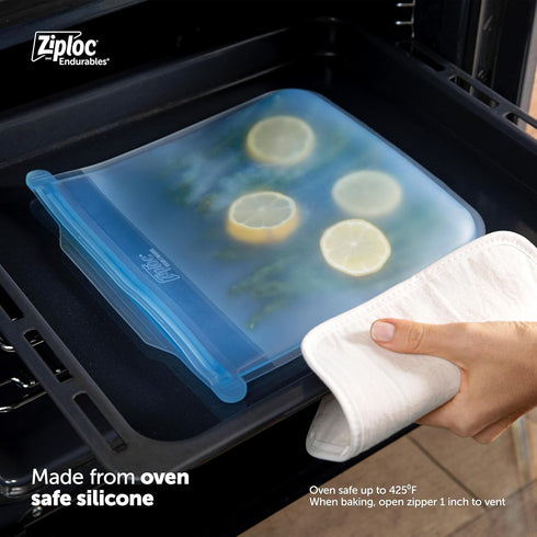 Ziploc Endurables Large Pouch - 8 Cups Reusable Silicone Bags for Food Storage, Meal Prep Containers