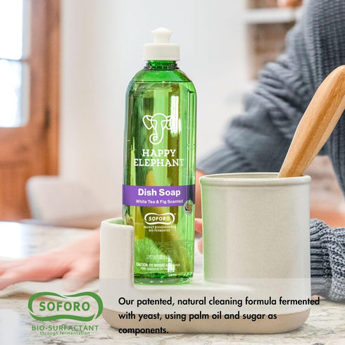 Happy Elephant Dish Soap - Liquid Ez Squeeze Bottle, Superior Cleaning Power, Easy Rinse, Gentle on Hands - White Tea