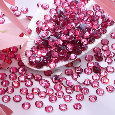 Rose Flatback Rhinestones for Nail Art and Craft, Loose Crystal Gemstones (Rose, SS34, 288pcs, 7.1-7.3mm)