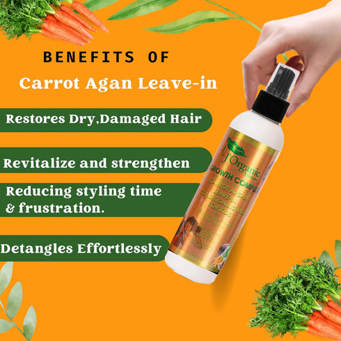 J'Organic Solutions Kids Carrot & Argan Leave-In Detangler, Revitalize Curly Hair with Jamaican Oils