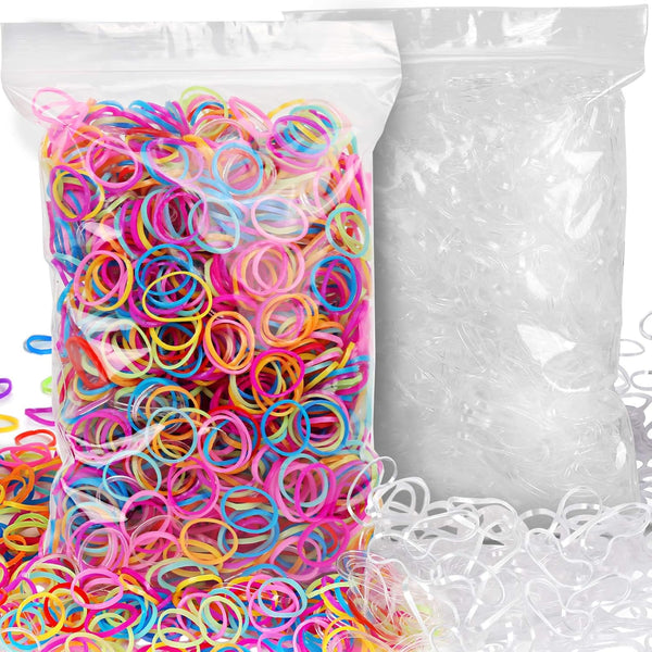 YGDZ 4000pcs Elastic Hair Bands, Clear & Colorful Hair Ties for Baby Kids Toddlers (2000pcs Clear + 2000pcs Colorful)