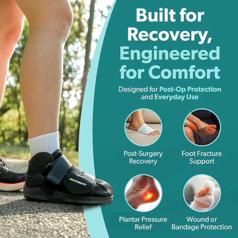 BraceAbility Closed Toe Medical Walking Shoe, Lightweight Broken Toe Cast Boot, Fractured Foot Brace, Men or Women
