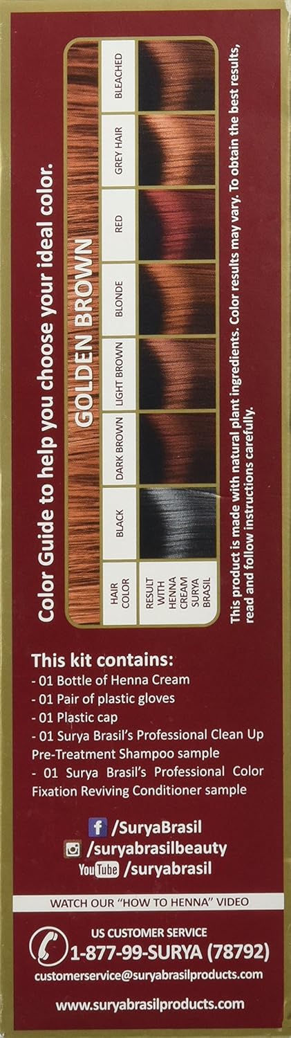 Surya Brasil Henna Cream - Semi-Permanent Golden Brown Hair Color Treatment for Gray Coverage, 2.37 oz / 70 ml
