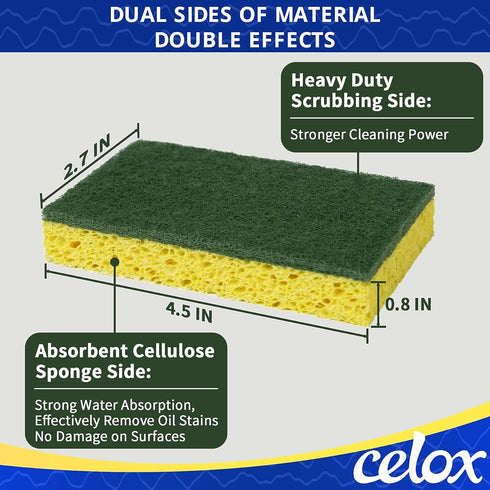 CELOX 6 Pack Heavy Duty Dish Sponge for Kitchen, Dual Sided Non-Scratch Sponges for Dishwashing and Household Cleaning