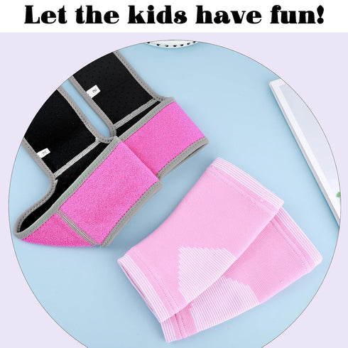 Set, 2 Prasacco Kids Ankle Brace Pairs Compression Socks & Adjustable Support Sleeves for Injury Prevention, MediumPink