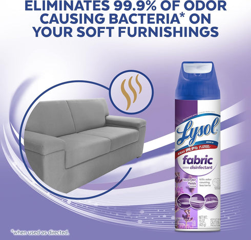 Lysol Fabric Disinfectant Spray, Sanitizing and Antibacterial, Lavender Fields, 15 Fl. Oz (Pack of 3)