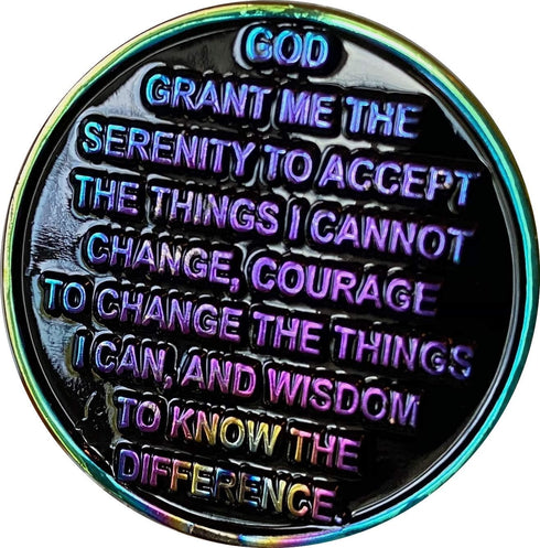 2 Year AA Medallion Reflex Rainbow Plated Black Sobriety Chip II