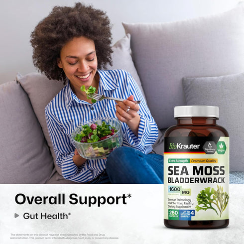 BIO KRAUTER Irish Sea Moss Capsules, 1600 mg - 250 Count - Vegan Bladderwrack with Chondrus Crispus