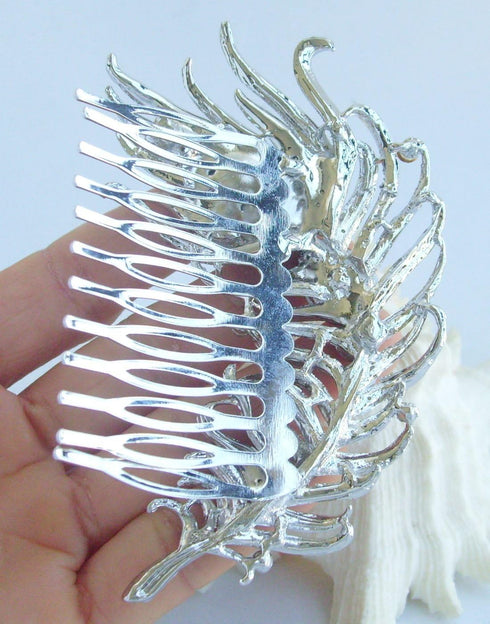Sindary Bridal Headpiece, 4.33" Rhinestone Crystal Peacock Feather Hair Comb for Women