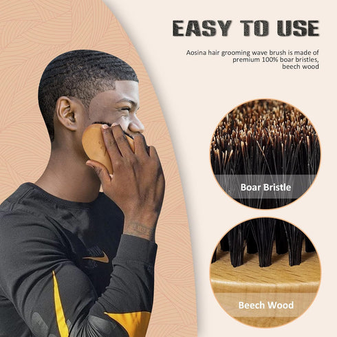 Wave Brush for Men with 100% Natural Beech Wood & Black Boar Hair Bristle, Soft Hairbrush for Beards