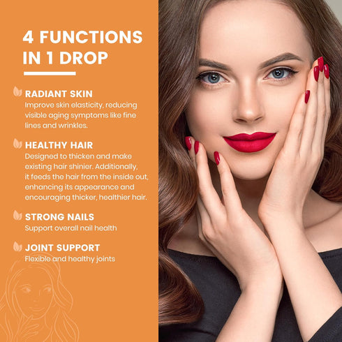 Liquid Collagen for Women, 4-in-1 Collagen Peptides with Biotin, 25000 MCG Drops, Raspberry Flavor