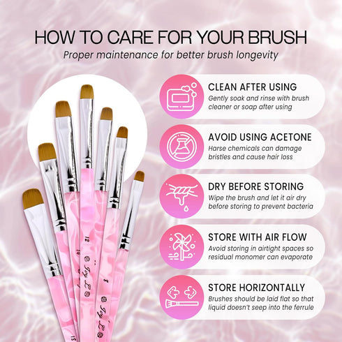 Ivy L Premium 2 Way French Gel Acrylic Nail Art Kolinsky Brush with Dotting Tool, Size #6, Pink Marble