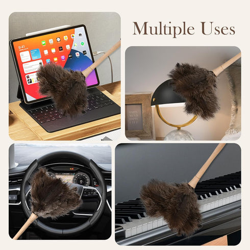 16 Inch Ostrich Duster, 2PCS Fluffy Natural Feather Dusters with Wooden Handle for Home and Car Cleaning
