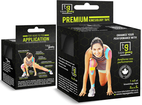 TapeGeeks Kinesiology Tape - Hypoallergenic Athletic Tape, Medical, Weightlifting, Gym, Muscle, Knee, Ankle, Arm