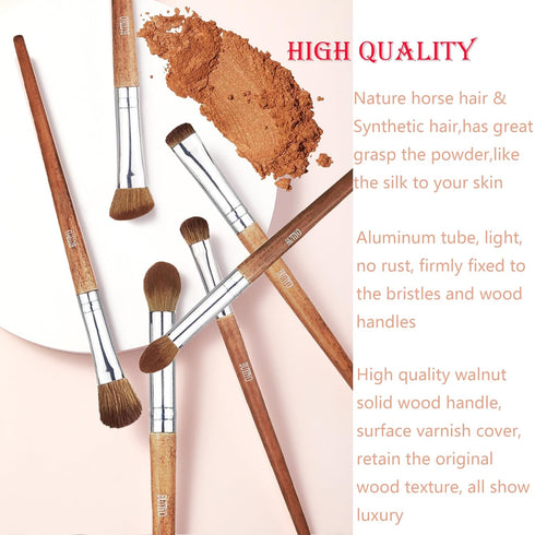 BUTIYO 6 Pcs Eye Makeup Brushes Set, Nature Horse Hair Concealers, Eye Shadows, Blush Blending Makeup Brushes (FB-006)