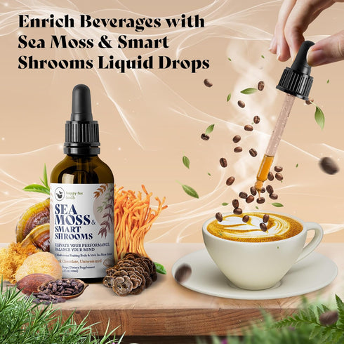 Organic Irish Sea Moss Liquid Drops & Mushroom Tincture, 7 Adaptogenic Mushroom Extract for Cognitive Support