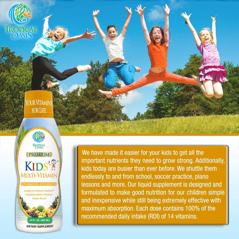 Premium Liquid Multivitamin for Kids | 100% DV of 14 Vitamins | Sugar Free | Non-GMO | 16 oz, 32 Serv