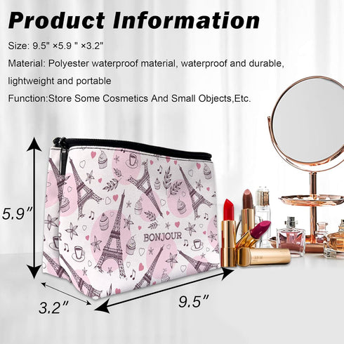 Watercolor Paris Tower Makeup Bag for Purse, Waterproof Funny Cosmetic Bags for Women, Zipper Travel Toiletry Pouch
