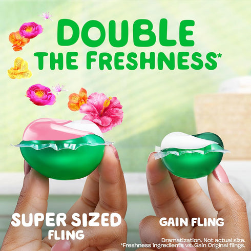 Gain Super Sized Flings Laundry Detergent Pacs, 32 Count, 3-in-1 with Febreze and Oxi, Happy Scent