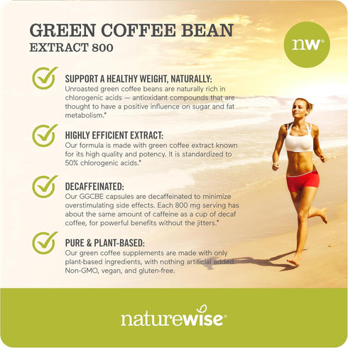 NatureWise Green Coffee Bean Extract - Pure 800mg Capsules with 50% Chlorogenic Acid for Weight Goals, Energy,
