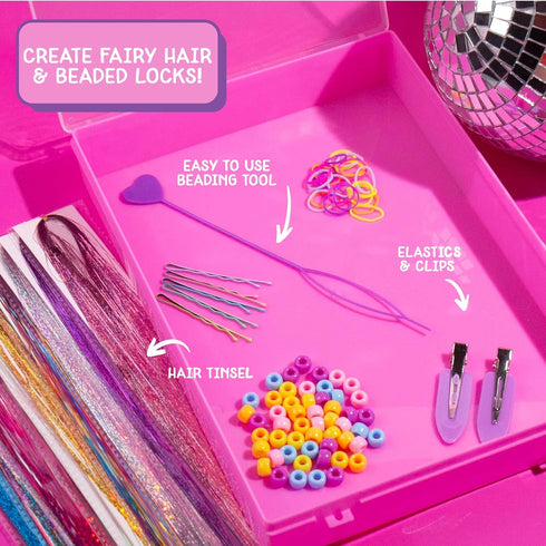 Just My Style Fairy Hair Tinsel Kit, Tinsel Hair Stylist Studio with 9 Colorful Strands & Hair Beading Tool